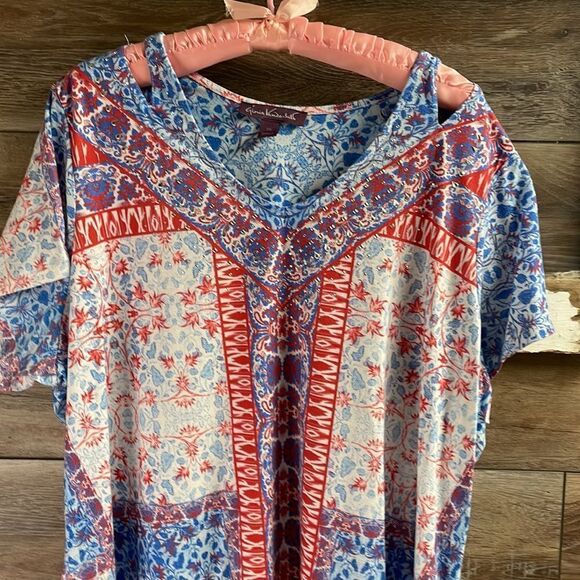 Gloria Vanderbilt Womens Embellished Tunic,Asymmetrical,Size 2X,Red,White,Blue - Picture 4 of 8